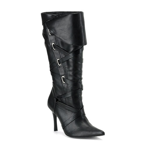 CLEARANCE BANDIT-120 *Blk Pu Strapped Pirate Knee Boot , 3 3/4" Blk Pu