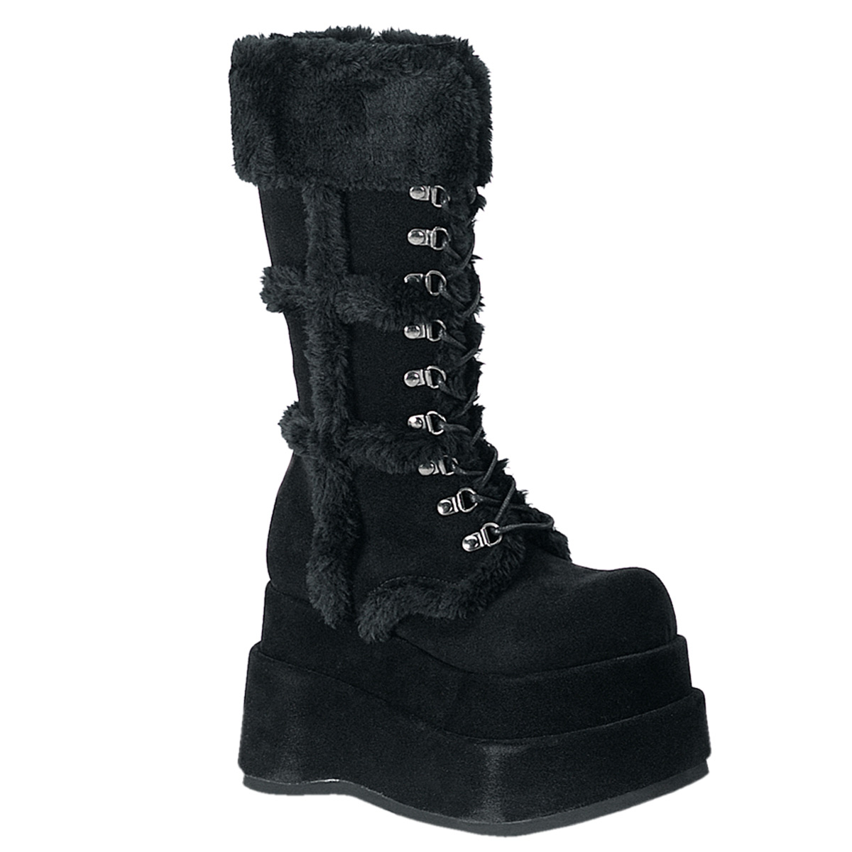DEMONIA BEAR-202 4 1/2" Stacked P/FBlk Veggie Suede Calf Boo Blk Veggie Suede