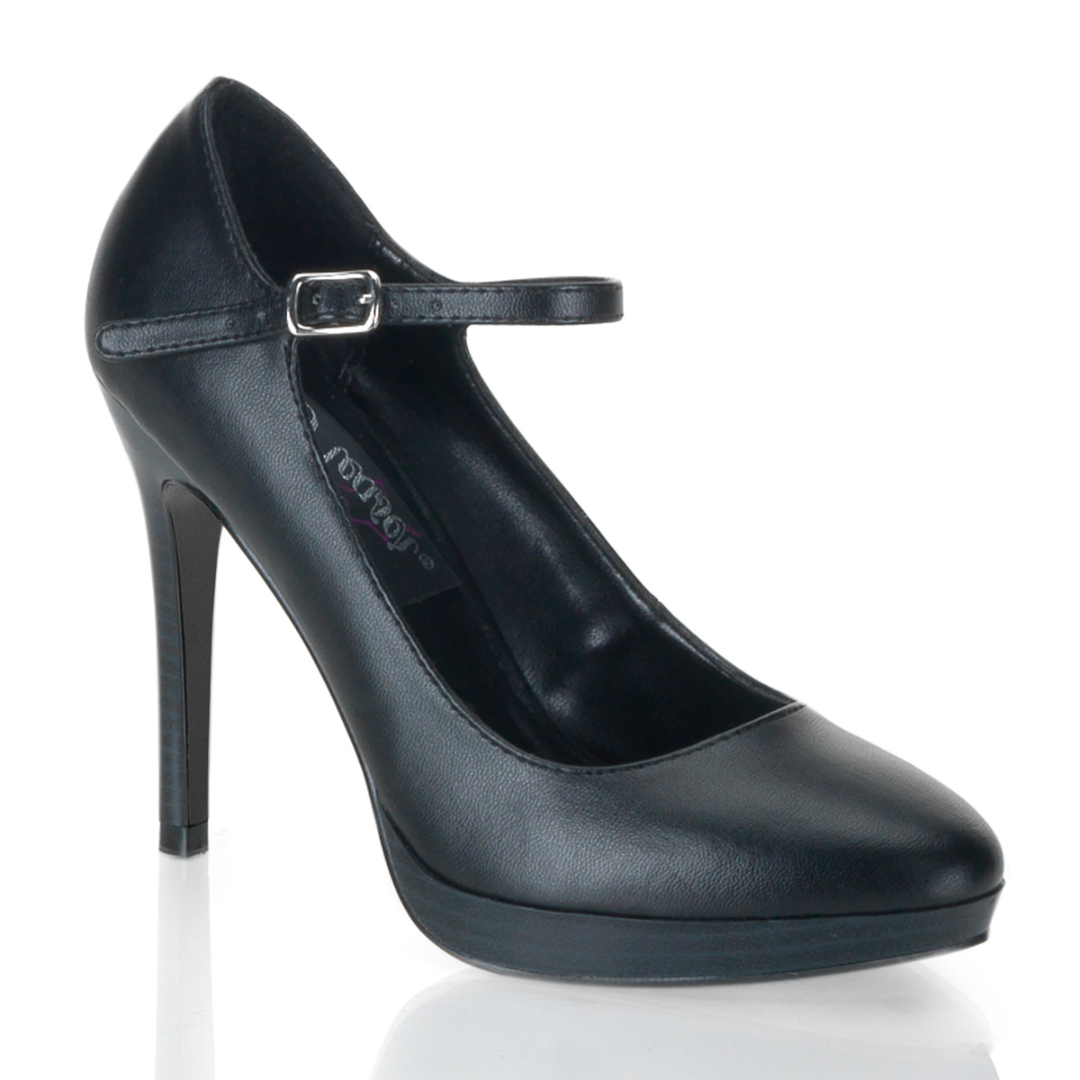 PLEASER BLISS-31 4 1/4" Stiletto Heel Mini-PF Mary Jane Pump Blk Pu