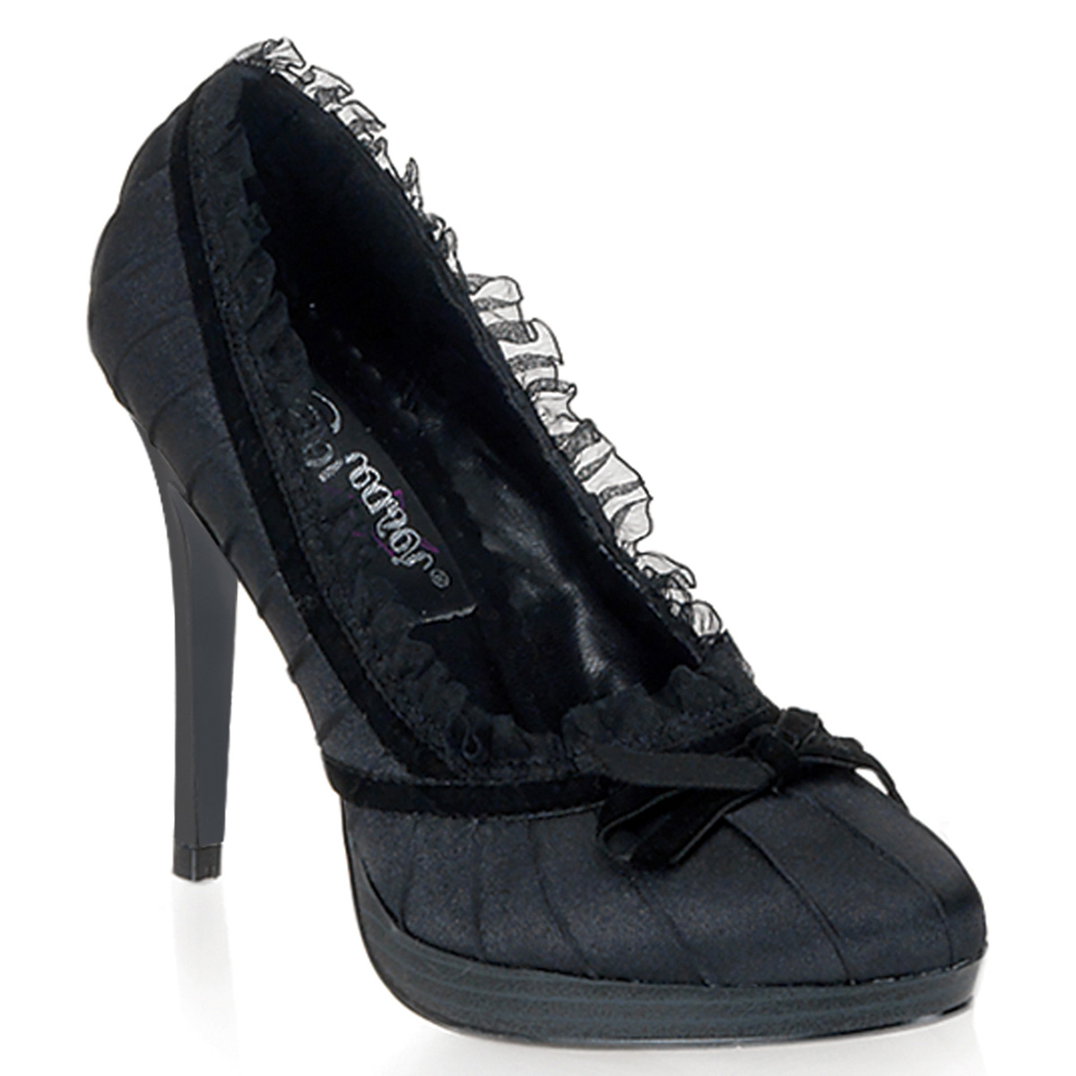 PLEASER BLISS-38 4 1/4" Stiletto Heel Mini-Platform Pump W/Bow Blk Satin