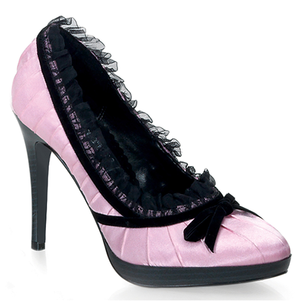 PLEASER BLISS-38 4 1/4" Stiletto Heel Mini-Platform Pump W/Bow Pink-Blk Satin