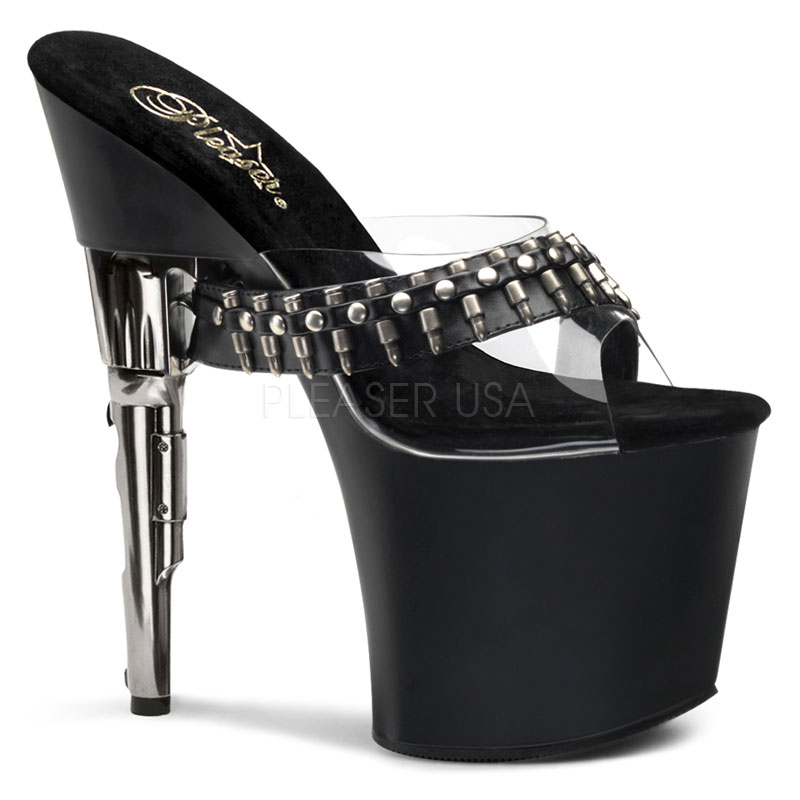 PLEASER BONDGIRL-701-5 7 1/2" Gun Heel Clr/Blk Matte