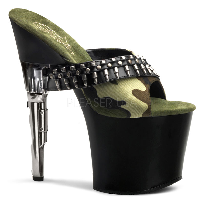 PLEASER BONDGIRL-701-5 7 1/2" Gun Heel Camo Fabric/Blk Matte