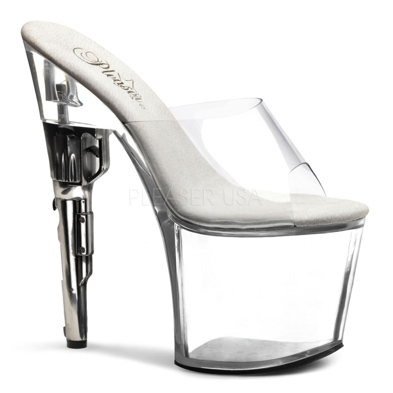 PLEASER BONDGIRL-701 7 1/2" Gun Heel Platform Slide Clr/Clr