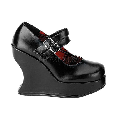 DEMONIA BRAVO-08 5" P/F Wedge Double Strapped Blk Pu Sho Blk Pu