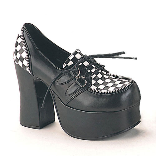 DEMONIA CHARADE-12 4 1/2", D-Ring Laceup Checkered M/J Blk Pu Sho Blk Pu-Checkers