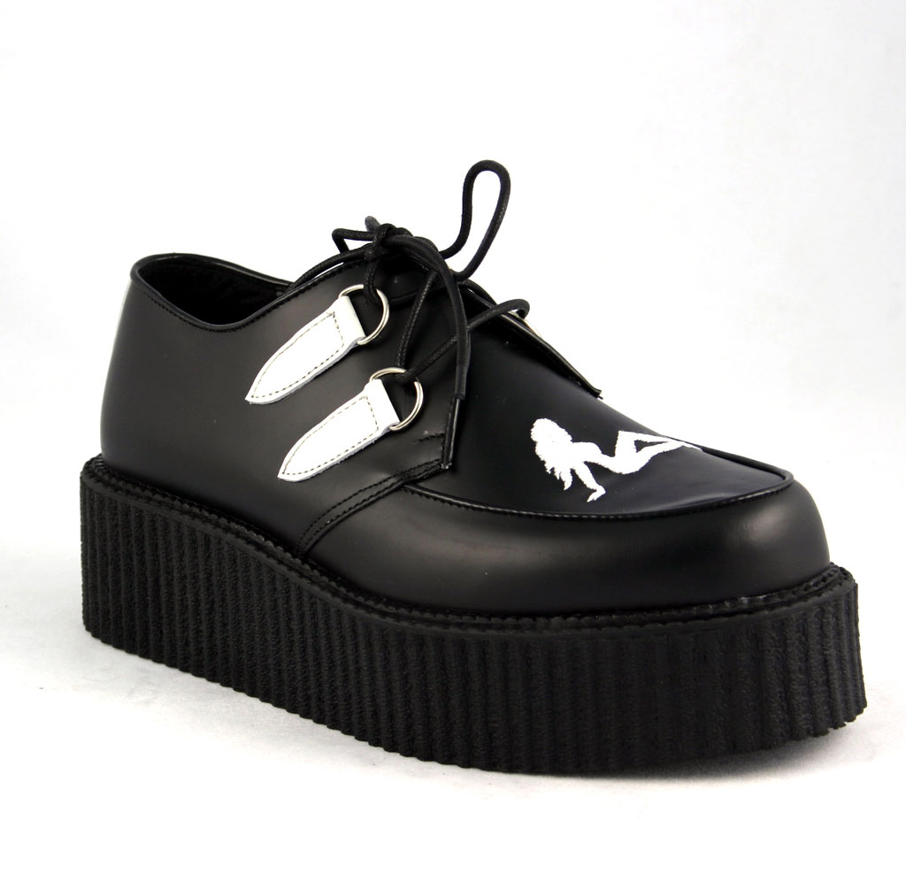 CLEARANCE CREEPER-430 *2" HEEL BLK W/WHT TRACKGIRL UNISEX CREEPER Black Leather/White Truck Girl