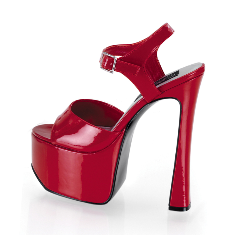PLEASER CANDY-09 6 1/2" Chunky Heel P/F Sandal Red Pat