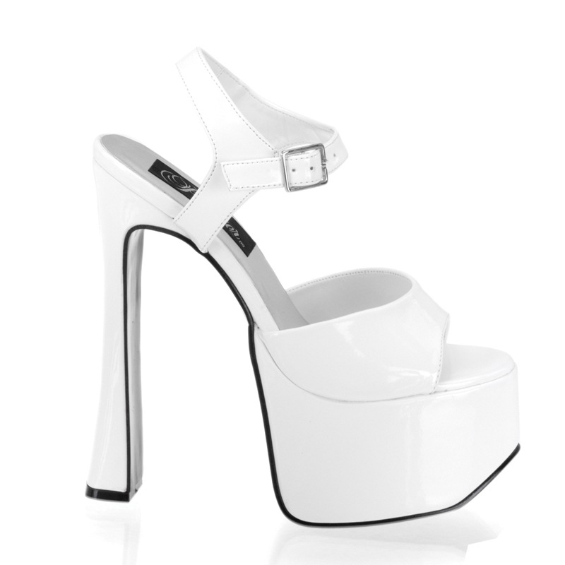 PLEASER CANDY-09 6 1/2" Chunky Heel P/F Sandal Wht Pat