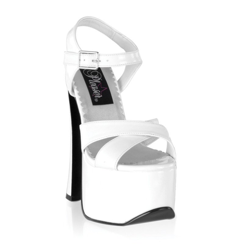 PLEASER CANDY-40 6 1/2" Chunky Heel P/F Sandal Wht Pat