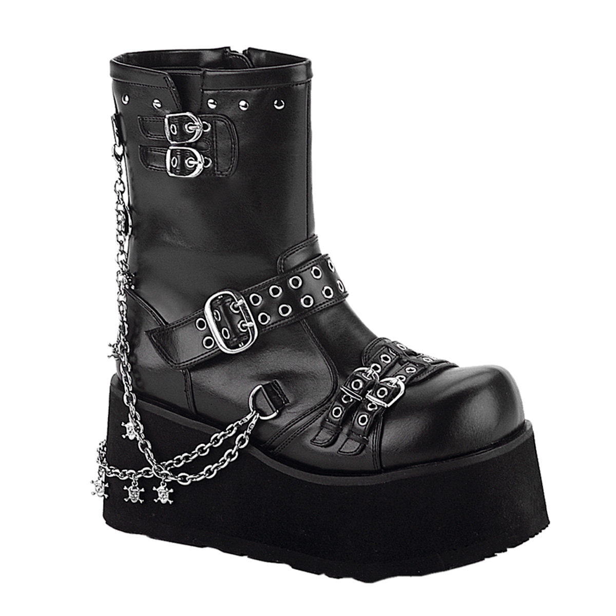 DEMONIA CLASH-430 3 1/2" Detachable Chains Calf Blk Pu Boo Blk Pu