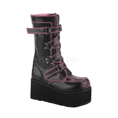 DEMONIA CLASH-435 1 1/2" Velcro Straps Calf Blk Pu Boot Blk Pu-Pink