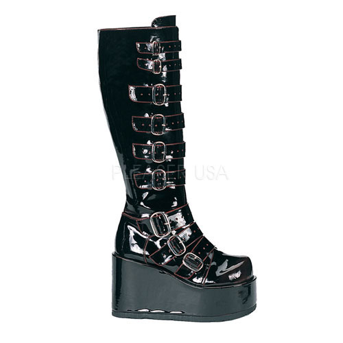 DEMONIA CONCORD-108 4 1/4" Buckled P/F Dark Cherry Pu Knee Boot Dark Cherry Pat