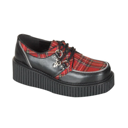 DEMONIA CREEPER-113 2" P/F Shoe W/Zipper Tri Blk Pu-Red Plaid