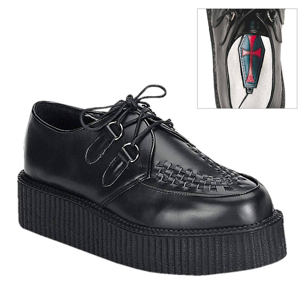 DEMONIA CREEPER-402 2" P/F Blk Leather Basic Creeper Shoe Blk Leather