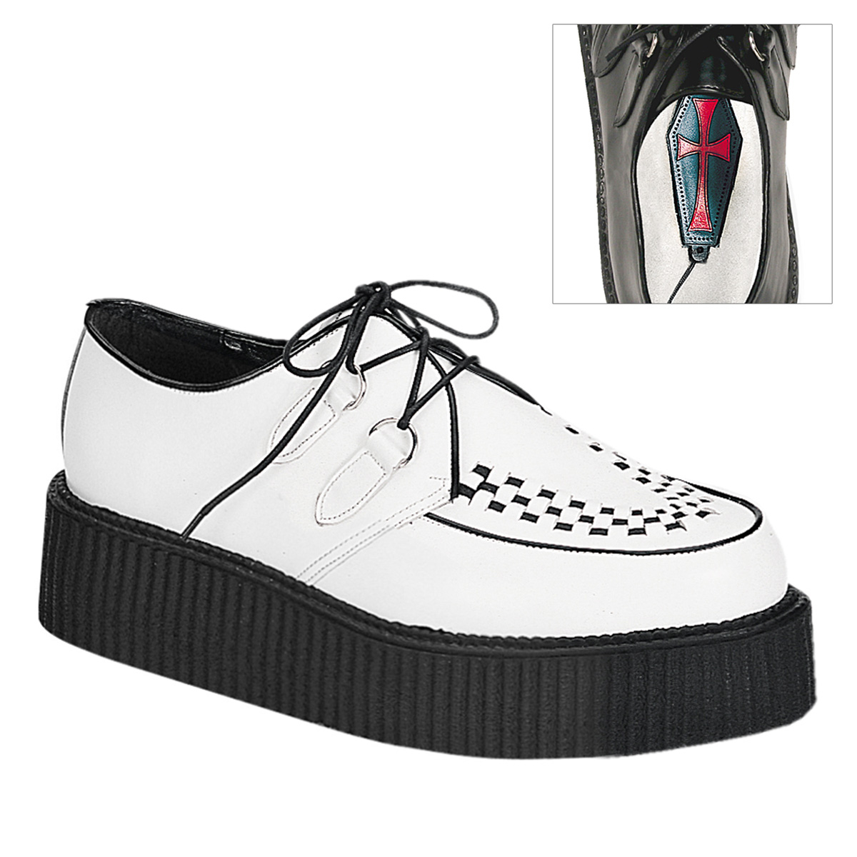 DEMONIA CREEPER-402 2" P/F Wht Leather Basic Creeper Shoe Wht Leather