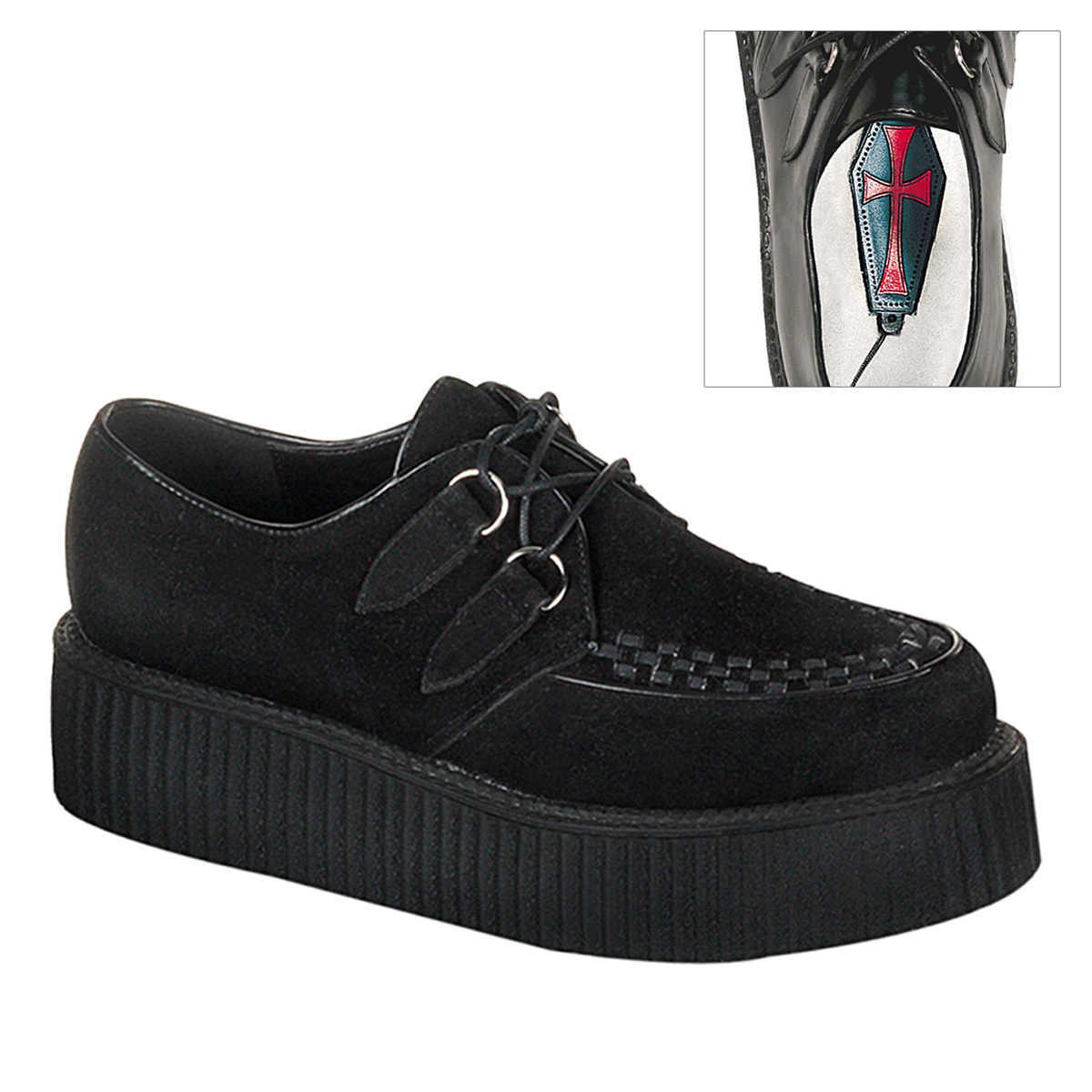 DEMONIA CREEPER-402S 2" P/F Basic Suede Creeper Shoe Blk Suede