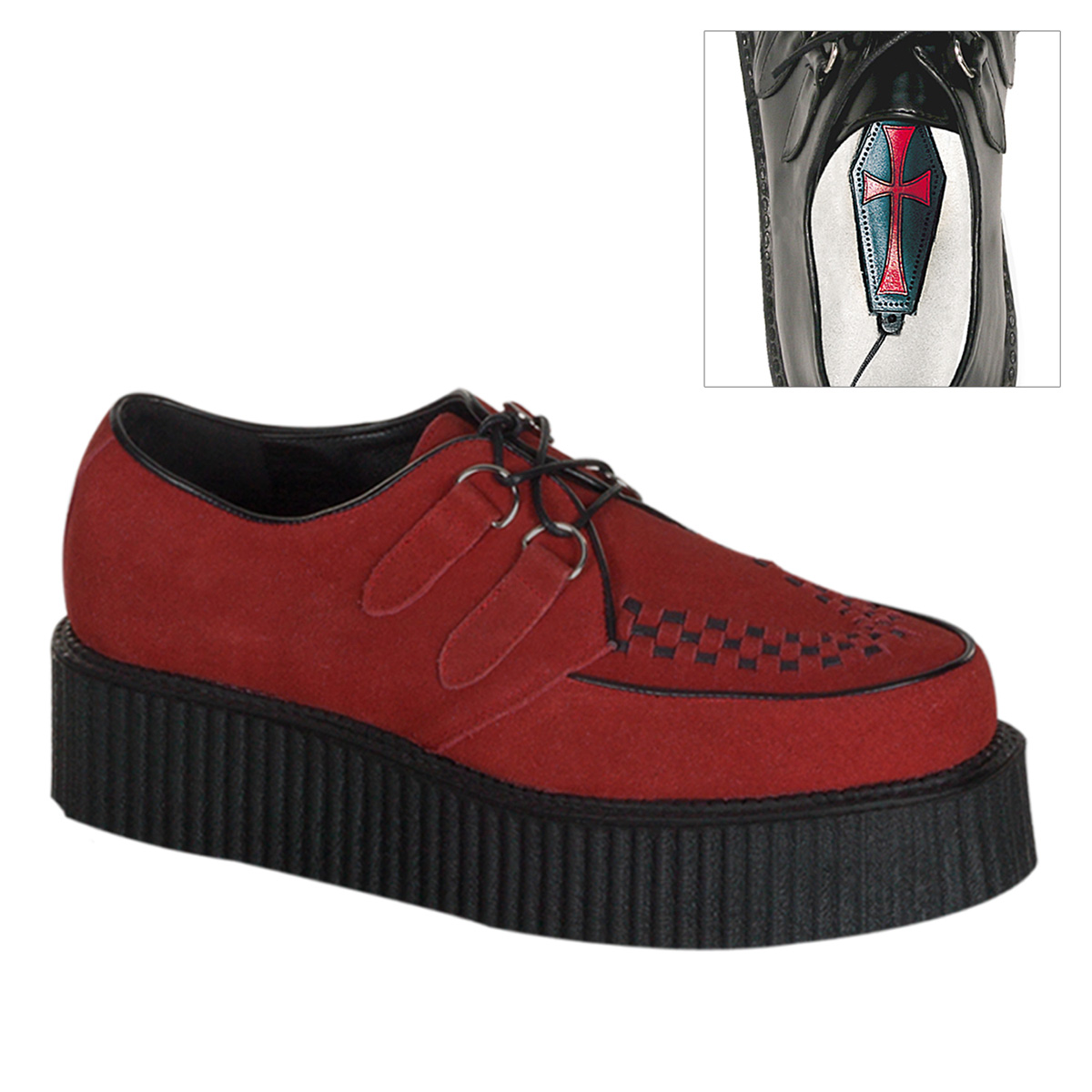 DEMONIA CREEPER-402S 2" P/F Basic Suede Creeper Shoe Red Suede