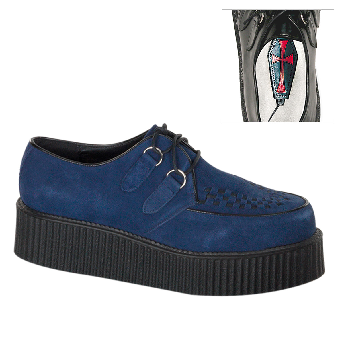 DEMONIA CREEPER-402S 2" P/F Basic Suede Creeper Shoe Blue Suede