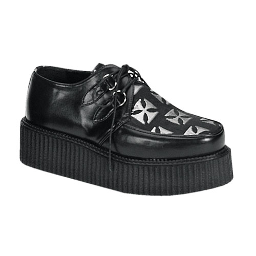 CLEARANCE CREEPER-407 *2" P/F Blk Pu Iron Cross Creeper Shoe Black Pu