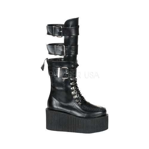 DEMONIA CREEPER-810 3 1/4" P/F Blk Pu 3 Buckled Calf Creeper Boo Blk Pu