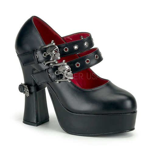 DEMONIA DEMON-16 Double Skull Buckle Strap W/Mini Skull Buckle Stra Blk Pu