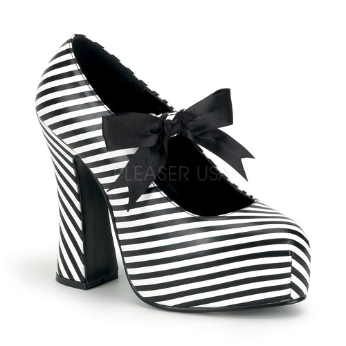 DEMONIA DEMON-20 5" Heel Striped Maryjane W/Concealed Platfor Blk-Wht Stripes Pu