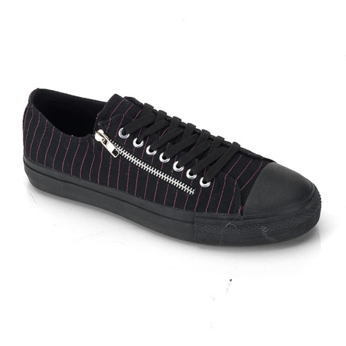 CLEARANCE DEVIANT-06 *Canvas 2 Zipper Low Top Sneaker Black Canvas/B. Pink Pinstripe