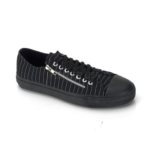 DEMONIA DEVIANT-06 Canvas 2 Zipper Low Top Sneaker Blk Canvas-Wht Pinstripes