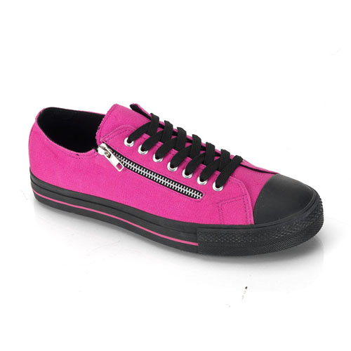 CLEARANCE DEVIANT-06 *Canvas 2 Zipper Low Top Sneaker Hot Pink Canvas/Black