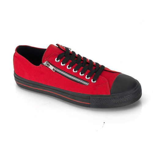 CLEARANCE DEVIANT-06 *Canvas 2 Zipper Low Top Sneaker Red Canvas/Black