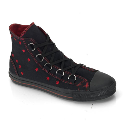 CLEARANCE DEVIANT-105 *Canvas D-Ring Lace-Up High Top Sneaker Black Canvas/ Red