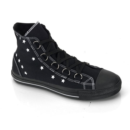 CLEARANCE DEVIANT-105 *Canvas D-Ring Lace-Up High Top Sneaker Black Canvas/ White