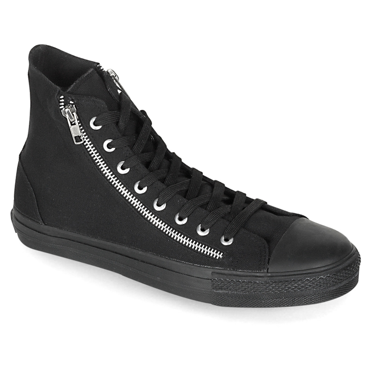 DEMONIA DEVIANT-106 Canvas 2 ZIPPER High Top Sneaker Blk Canvas