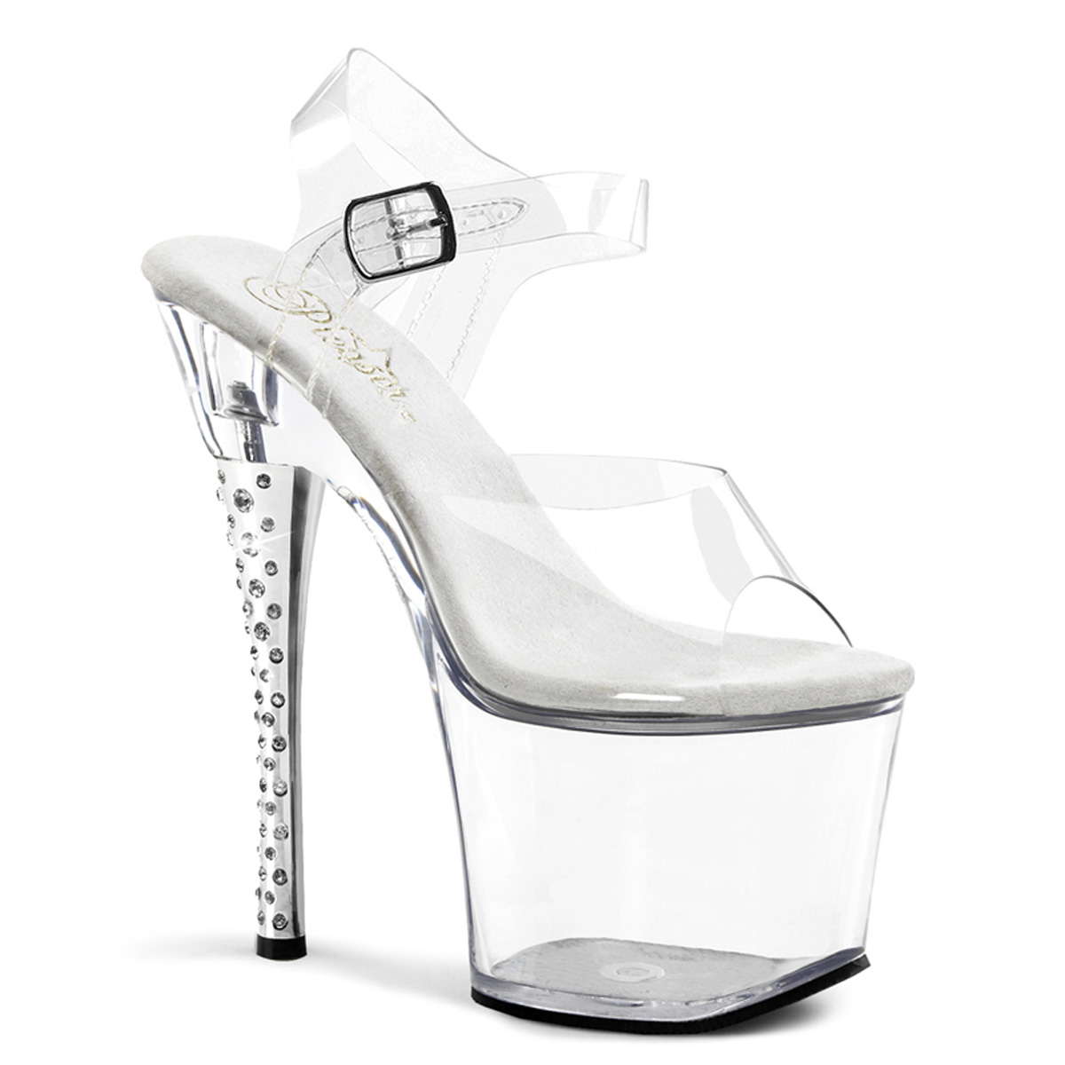 PLEASER DIAMOND-708 7" RS Imbedded Heel Ankle Strap Platform Sandal Clr/Clr