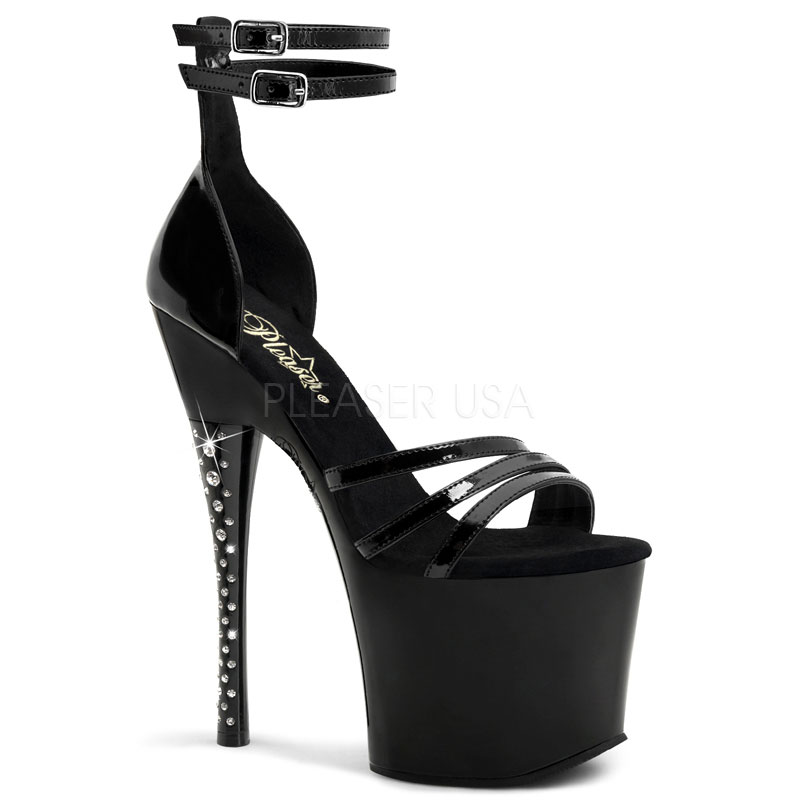 PLEASER DIAMOND-770 7" RS Imbedded Heel Close Back Ankle Strap P/F Blk Pat/Blk