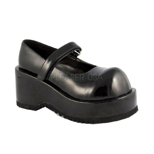 DEMONIA DOLLY-01 3 1/4" P/F Blk Pat Shoe Blk Pat