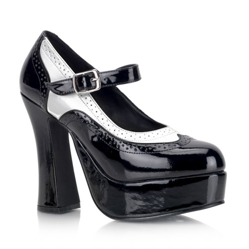 CLEARANCE DOLLY-57 *5" Chunky Heel Spectator P/F Pump Blk/Wht Pat