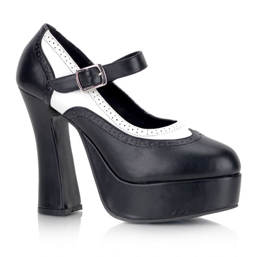 CLEARANCE DOLLY-57 *5" Chunky Heel Spectator P/F Pump Blk/Wht Pu