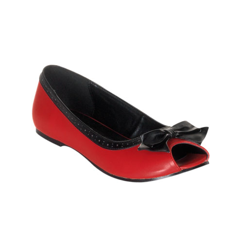 CLEARANCE DAISY-64 *M/J Red/Blk Pu Open Toe Flat W/Blk Bow Red/Black