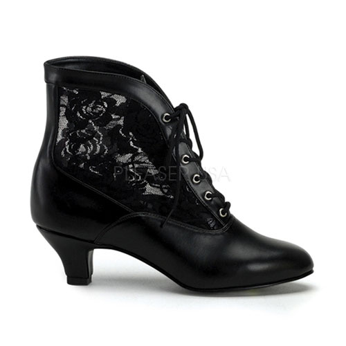 FUNTASMA DAME-05 Blk Pu-Lace Victorian Ankle Boot, 2" Blk Pu-Lace