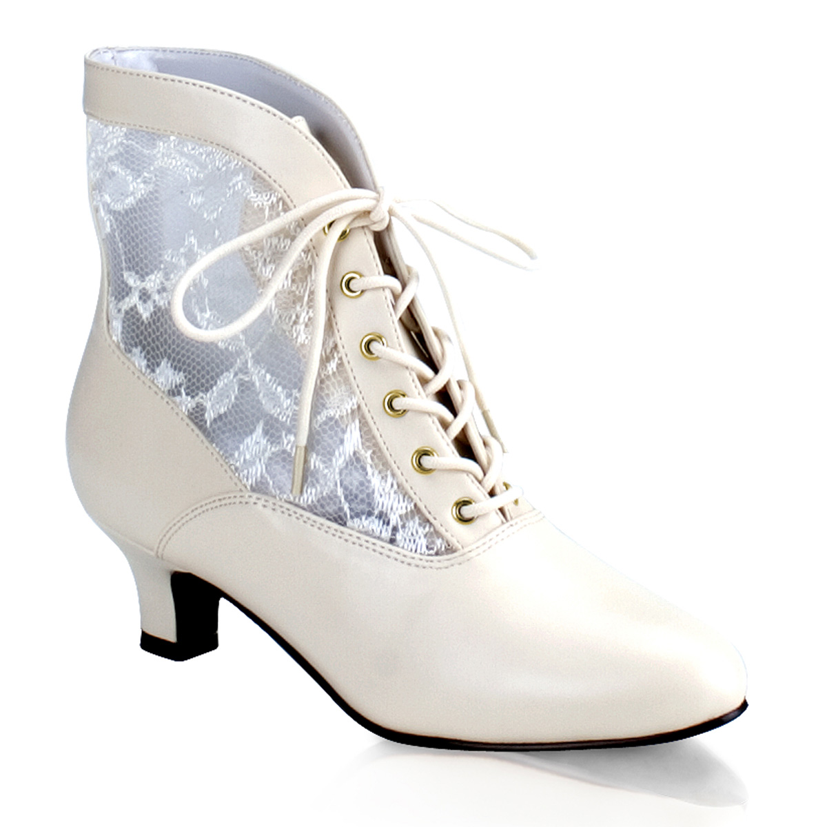 FUNTASMA DAME-05 Ivory Pu-Lace Victorian Ankle Boot, 2" Ivory Pu-Lace