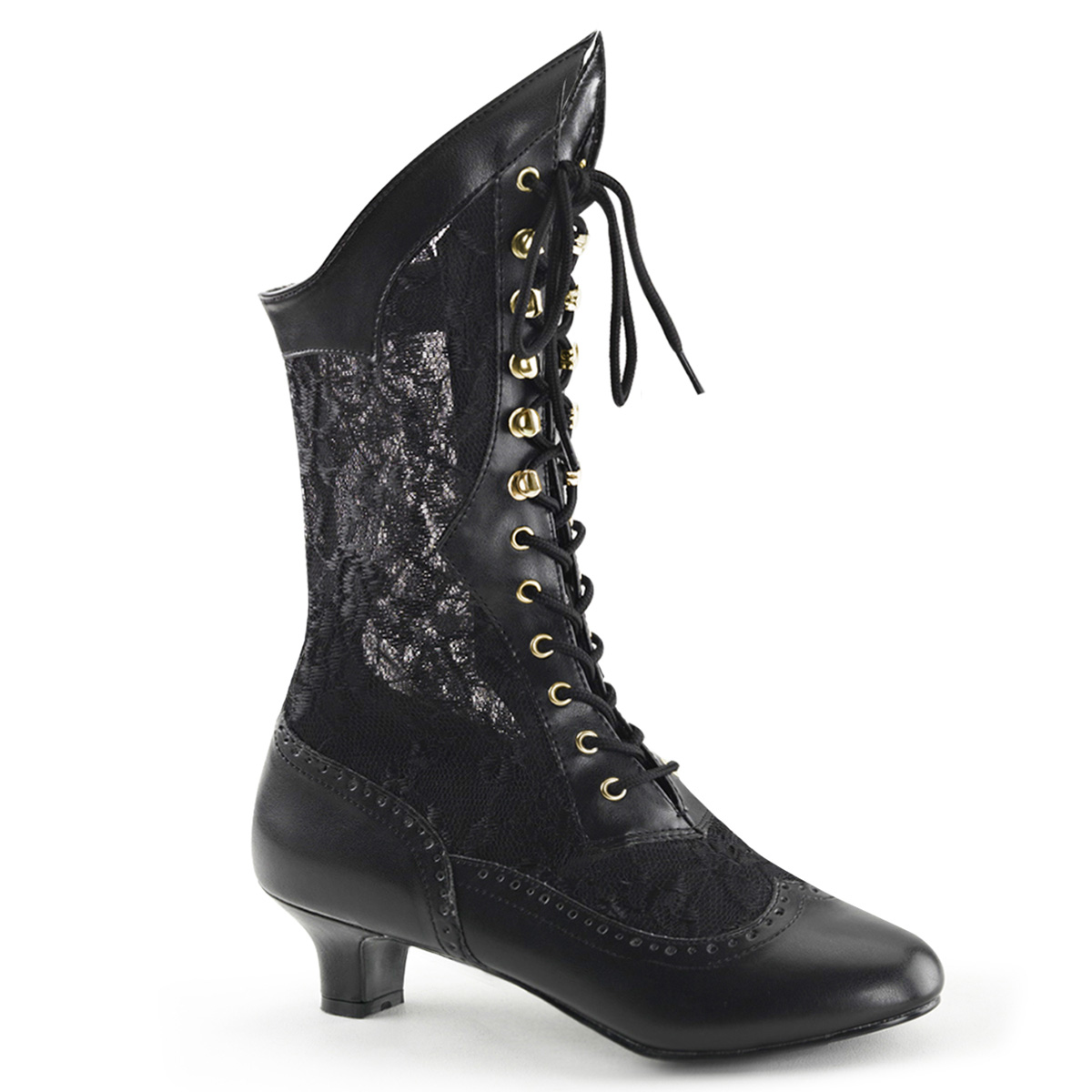 FUNTASMA DAME-115 Blk Pu-Lace Victorian Ankle Boot, 2" Blk Pu-Lace