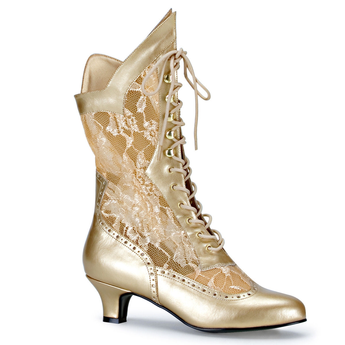 FUNTASMA DAME-115 Glod Pu-Lace Victorian Ankle Boot, 2" Gold Pu-Lace