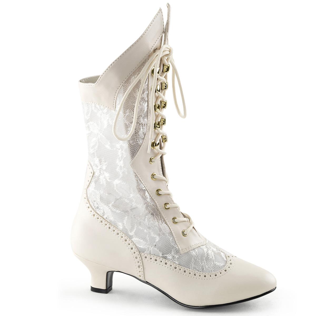 FUNTASMA DAME-115 Ivory Pu-Lace Victorian Ankle Boot, 2" Ivory Pu-Lace
