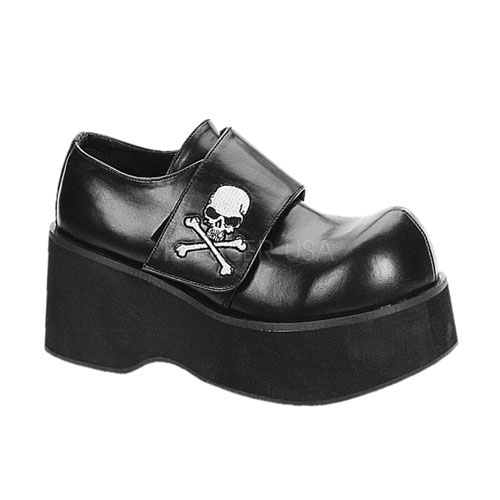 DEMONIA DANK-108 3 1/4" Velcro Strap Skull P/F Blk Pu Shoe Blk Pu
