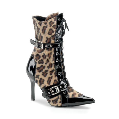 CLEARANCE DARING-1022 *Cheetah Fur/Blk Pat Buckled Calf Boot, 3 3/4" Cheetah Fur-Blk Pat