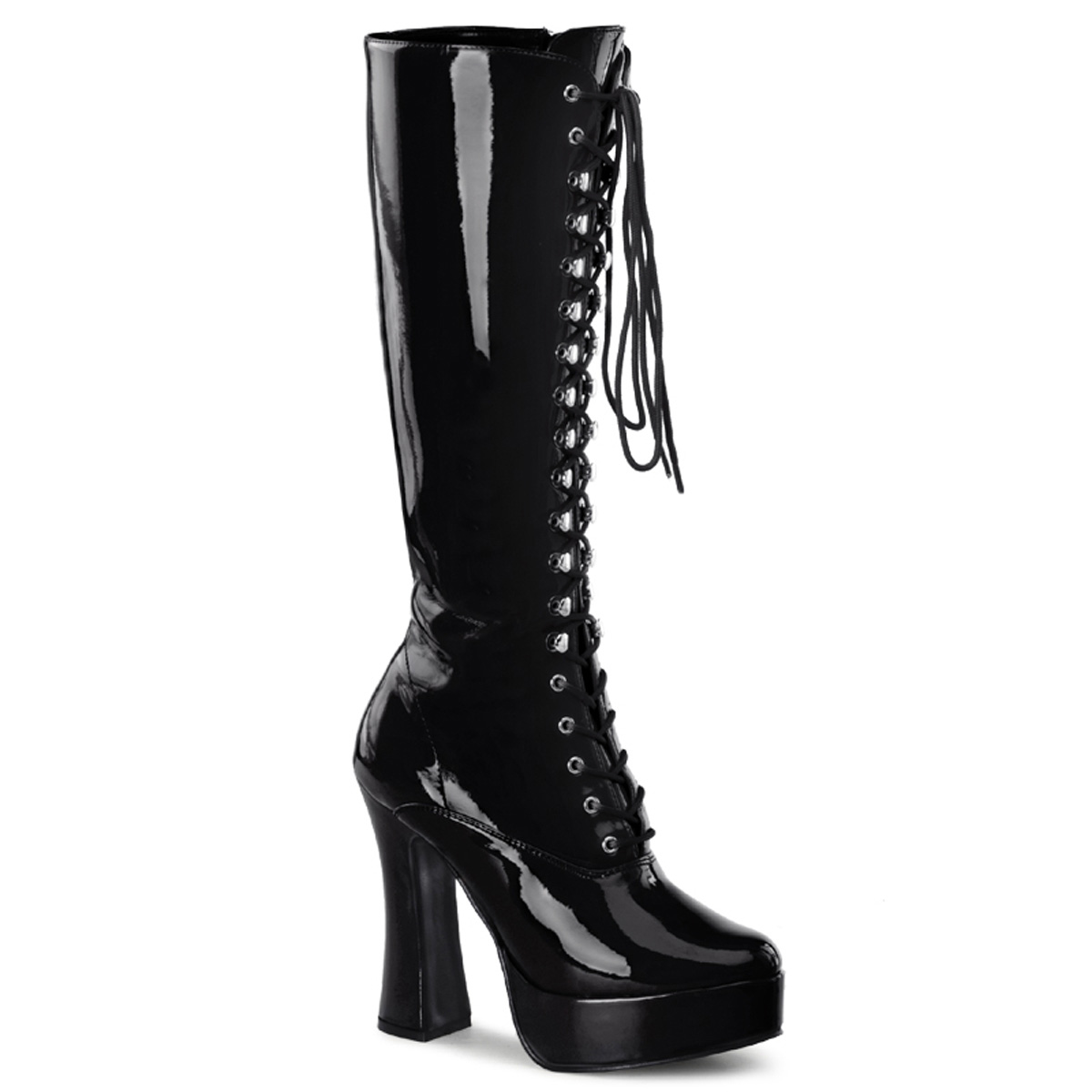 PLEASER ELECTRA-2020 W/ Zipper, 5" Heel Knee Hi Boots Blk Pat