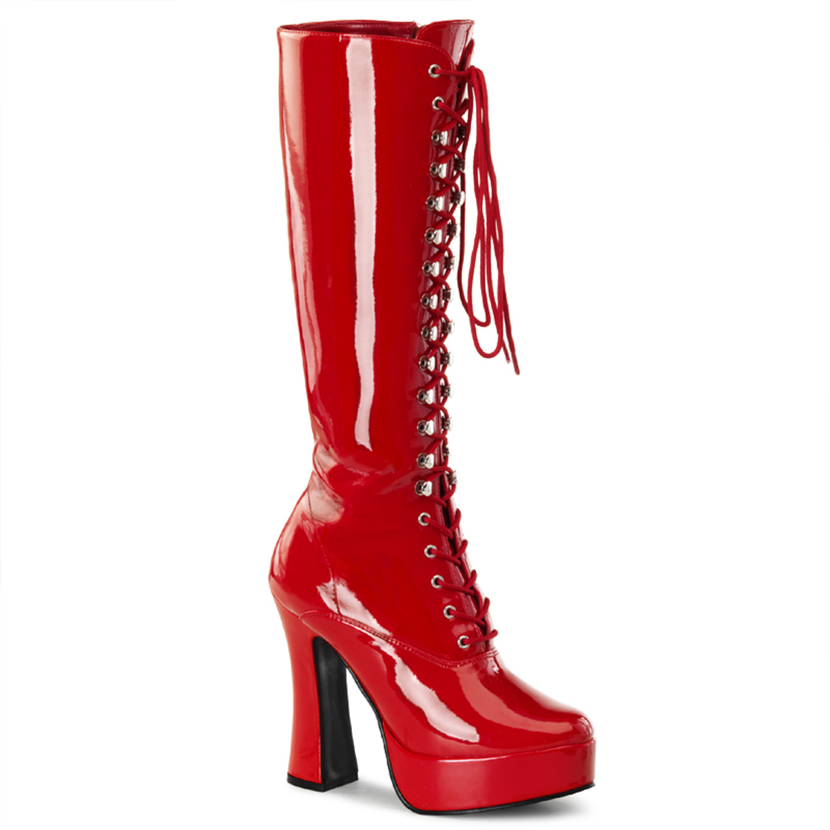 PLEASER ELECTRA-2020 5" Heel Knee Hi Boots Red Pat