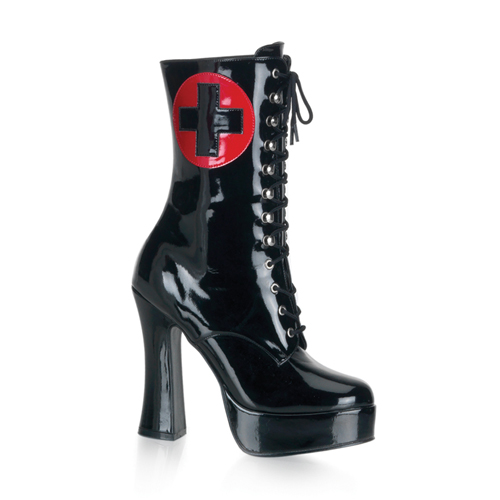 CLEARANCE ELECTRA-1023 *5 " Heel Ankle Hi Nurse BT Blk Pat W/Nurse Emblem